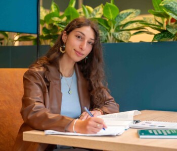 Student works in the Community Hub