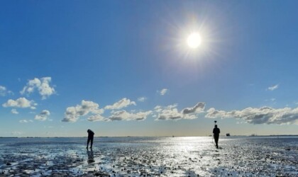Onderzoekers op het strand