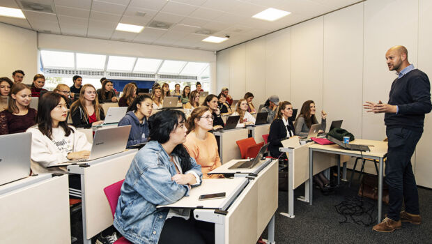 A filled classroom during a lecture at HZ University of Applied Sciences in The Netherlands